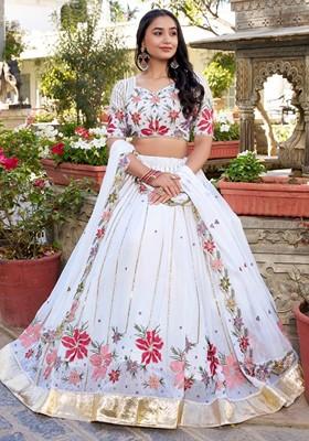 White Emboridered Blended Lehenga Choli