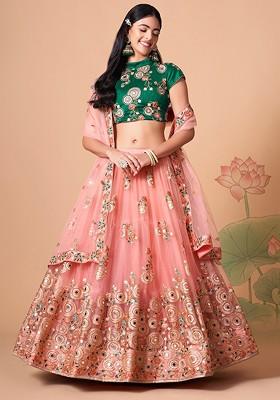 Pink Emboridered Blended Lehenga Choli