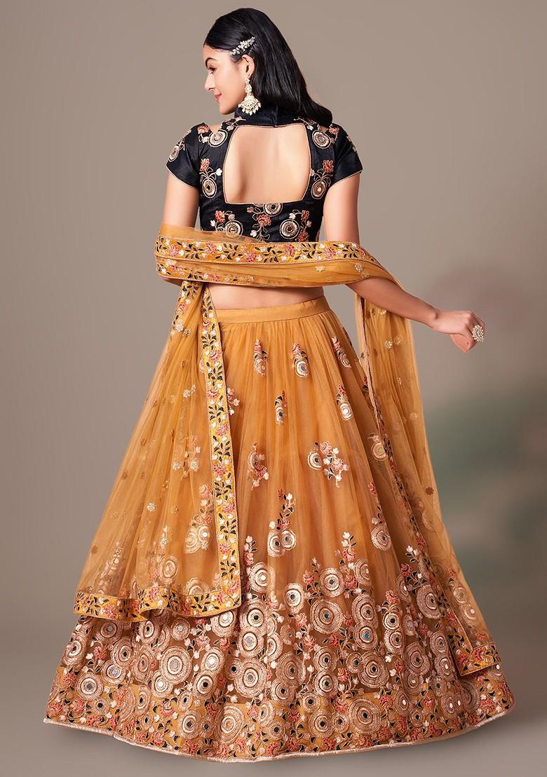 Gold Emboridered Blended Lehenga Choli - Indya