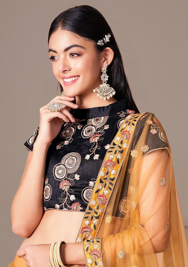 Gold Emboridered Blended Lehenga Choli - Indya