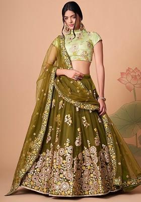 Green Emboridered Blended Lehenga Choli