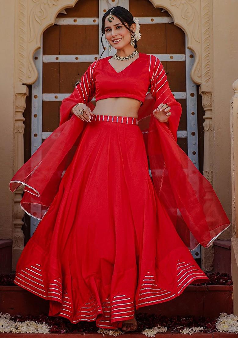Red Emboridered Blended Lehenga Choli