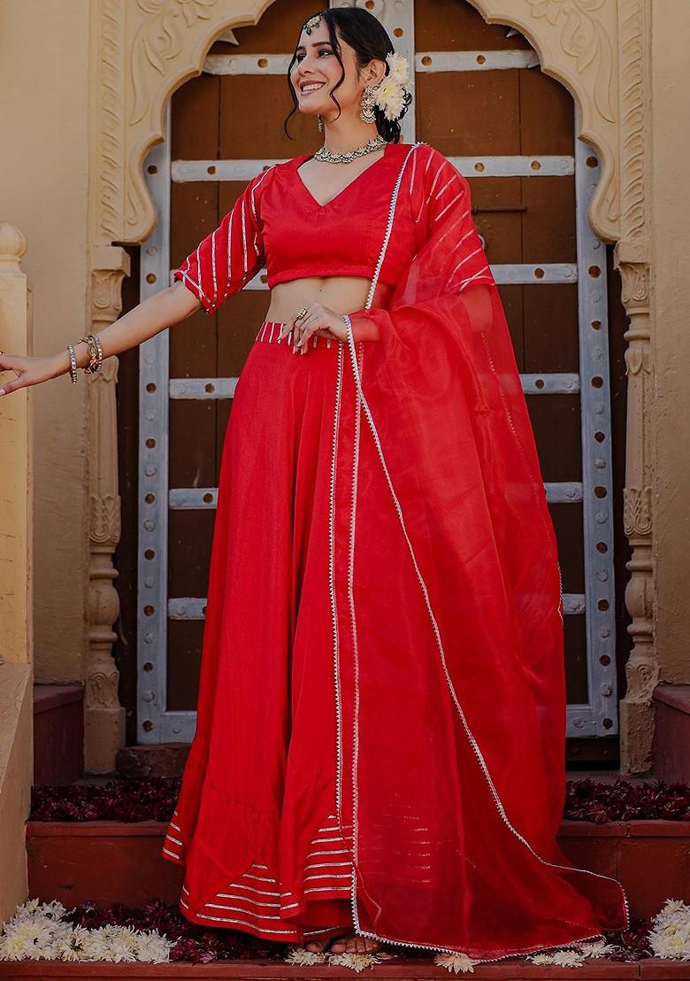 Red Emboridered Blended Lehenga Choli