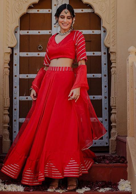 Red Emboridered Blended Lehenga Choli