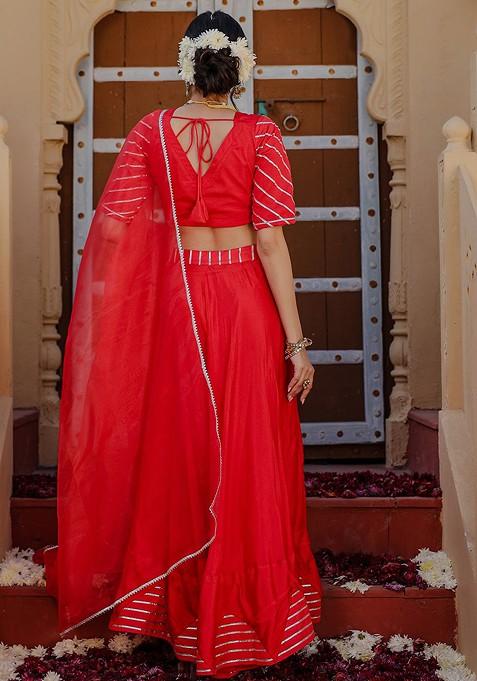 Red Emboridered Blended Lehenga Choli