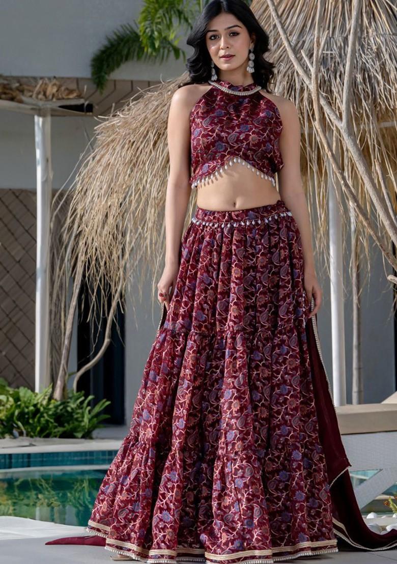 Maroon Emboridered Blended Lehenga Choli - Indya