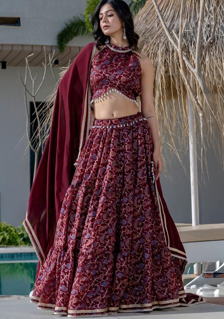 Maroon Emboridered Blended Lehenga Choli - Indya