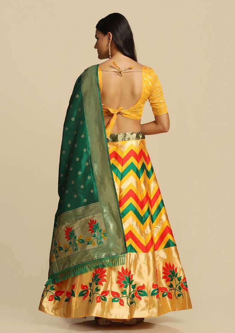 Yellow Woven Design Blended Lehenga Choli - Indya