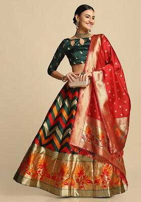 Green Emboridered Blended Lehenga Choli