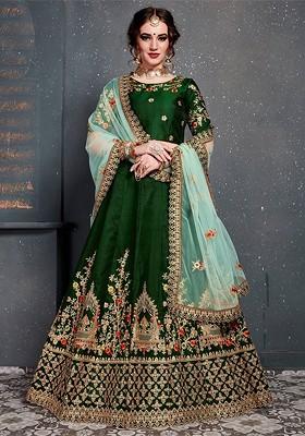 Green Emboridered Blended Lehenga Choli