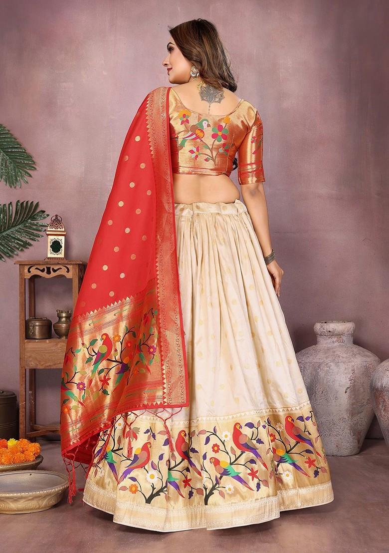 Cream Emboridered Blended Lehenga Choli - Indya