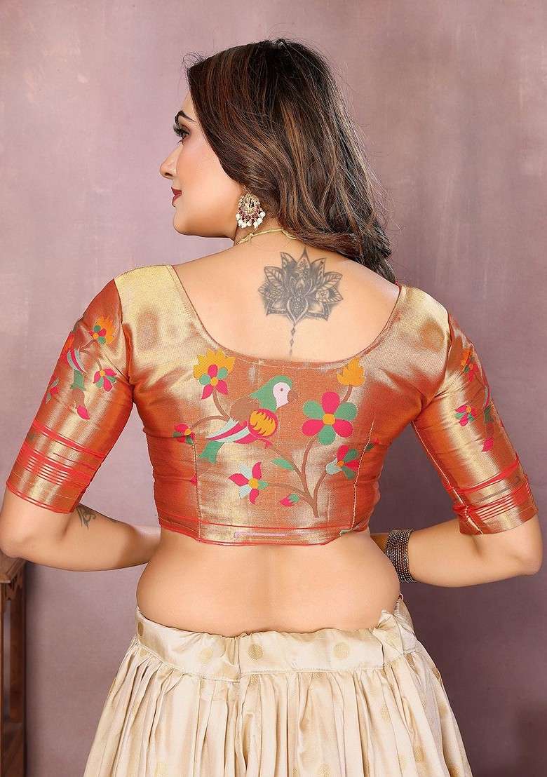 Cream Emboridered Blended Lehenga Choli - Indya