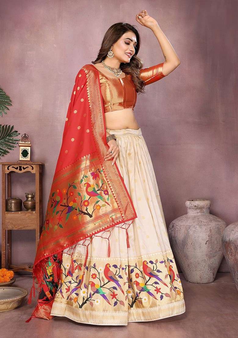Cream Emboridered Blended Lehenga Choli - Indya