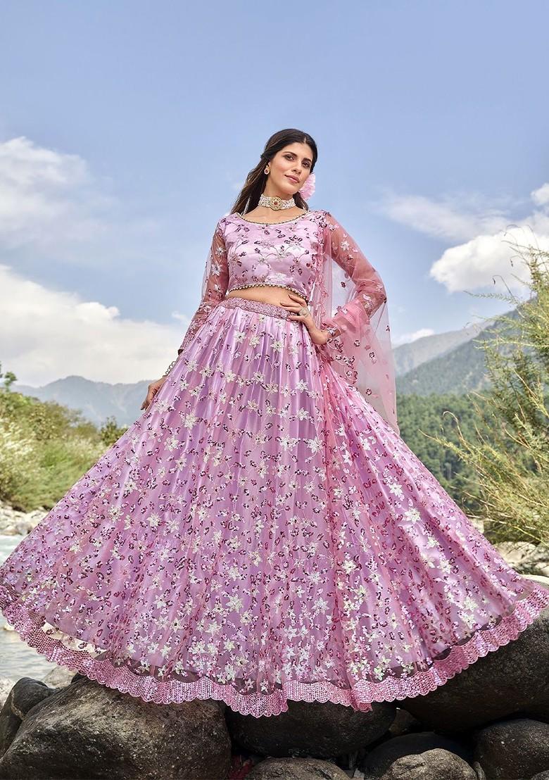 Lavender Emboridered Blended Lehenga Choli - Indya
