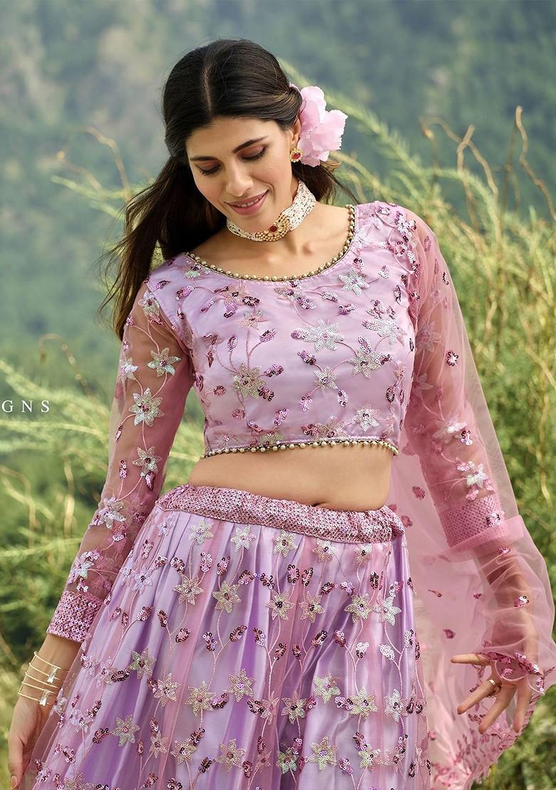 Lavender Emboridered Blended Lehenga Choli - Indya