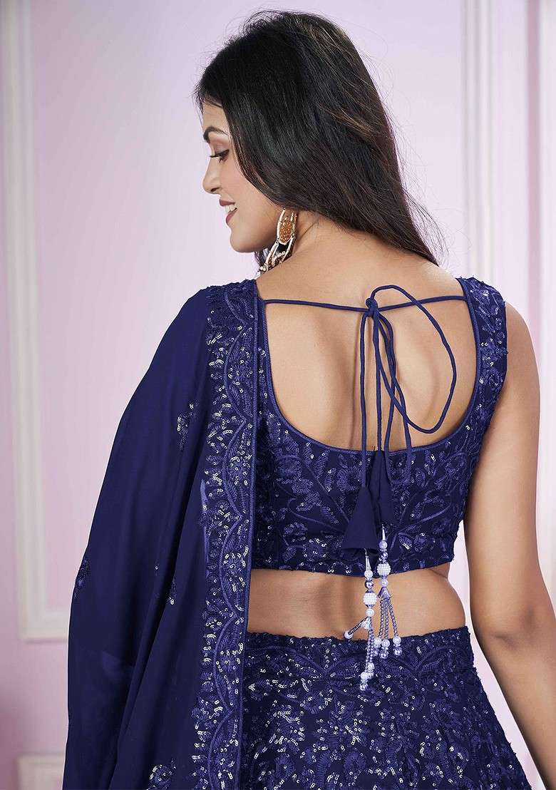 Blue Emboridered Blended Lehenga Choli - Indya
