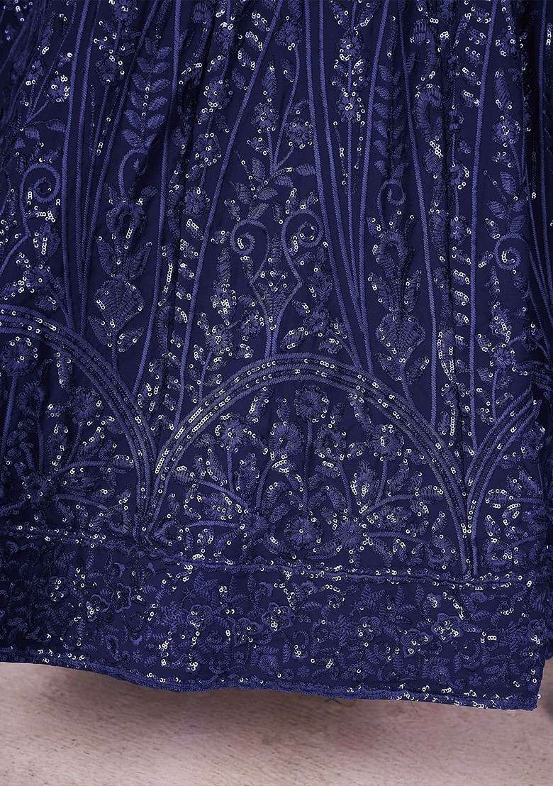 Blue Emboridered Blended Lehenga Choli - Indya