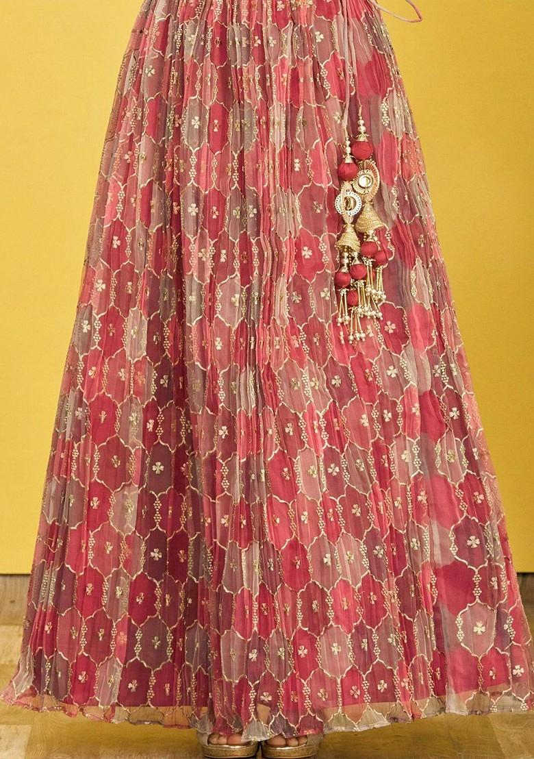 Rust Emboridered Blended Lehenga Choli - Indya