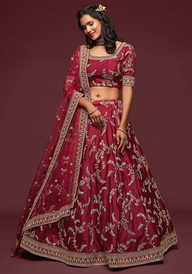 Maroon Emboridered Blended Lehenga Choli - Indya