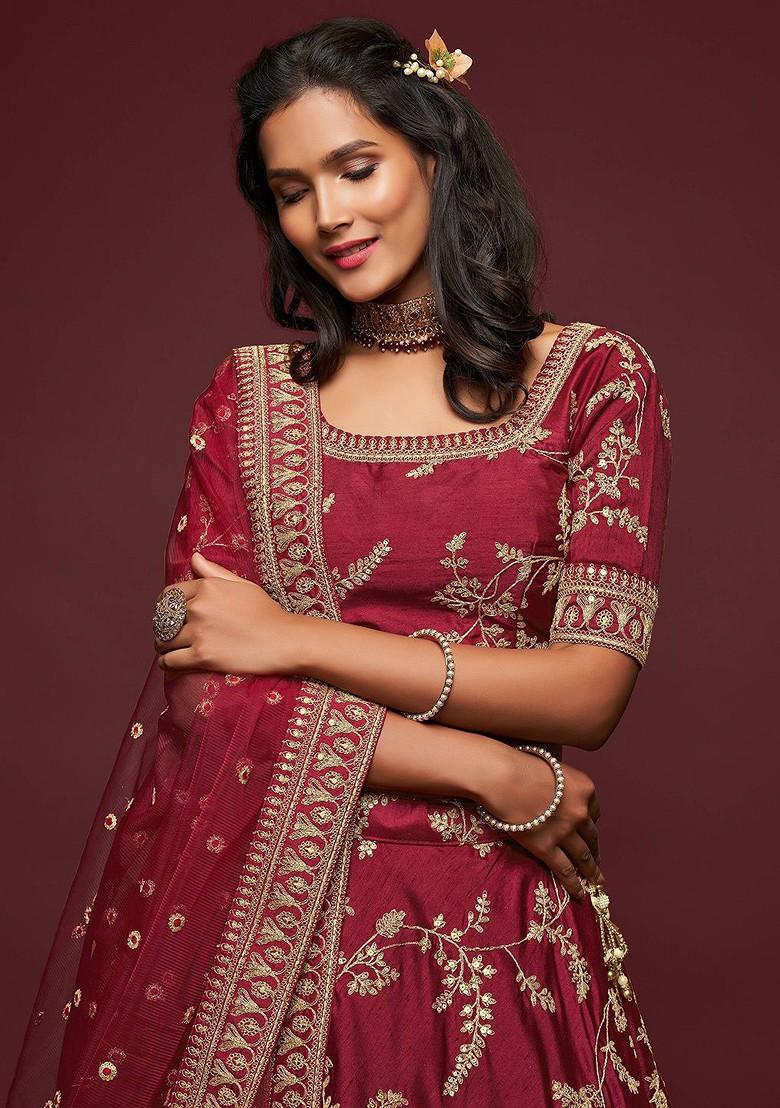 Maroon Emboridered Blended Lehenga Choli - Indya