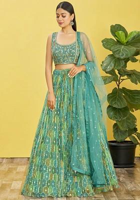 Green Emboridered Blended Lehenga Choli