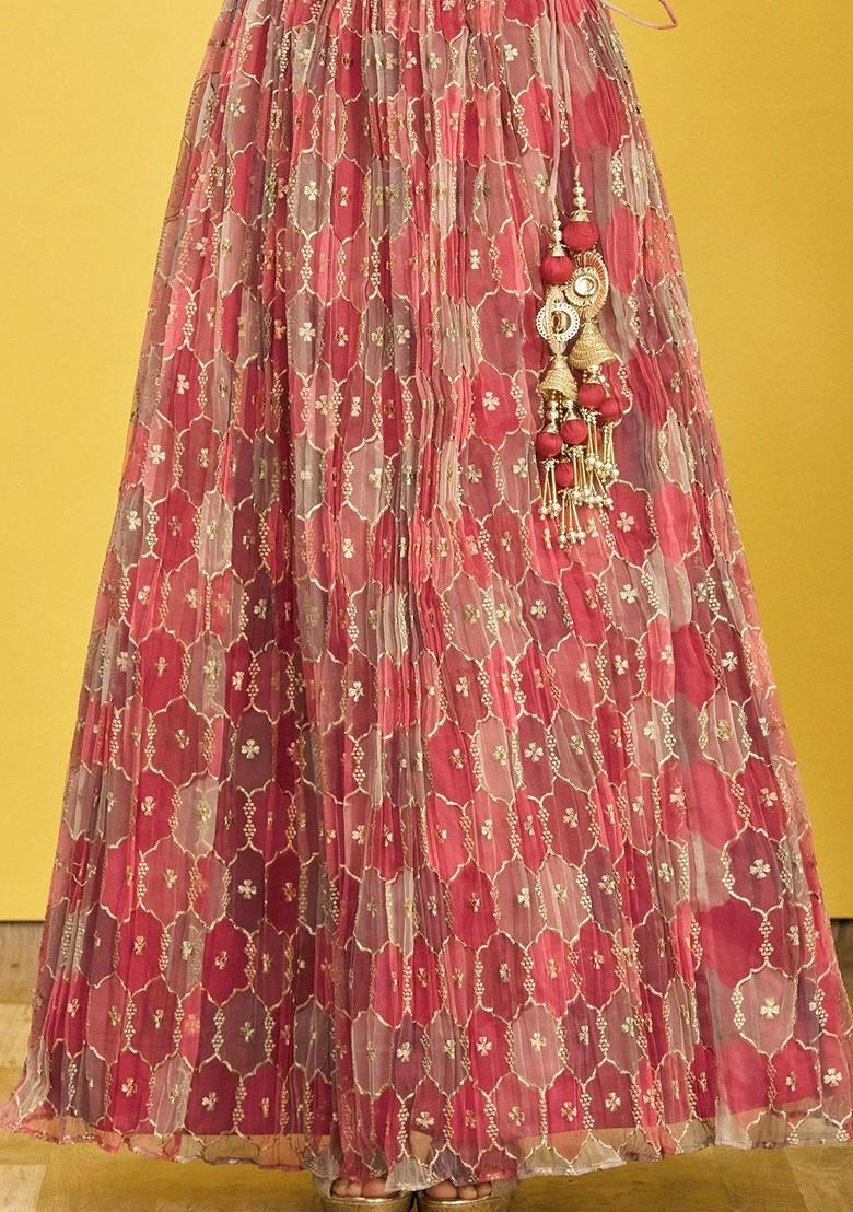 Brown Emboridered Blended Lehenga Choli - Indya