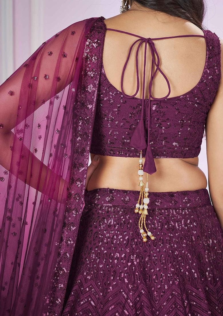 Purple Emboridered Blended Lehenga Choli - Indya