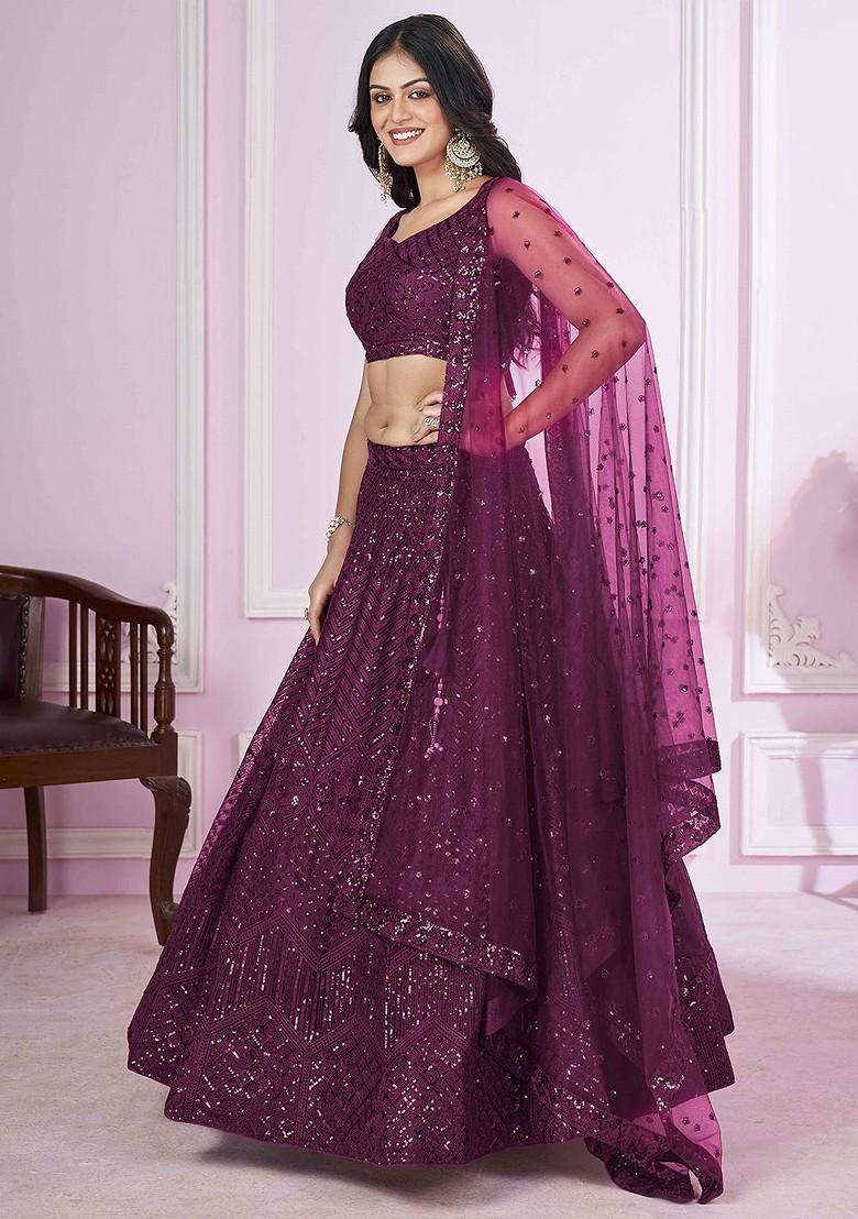 Purple Emboridered Blended Lehenga Choli - Indya