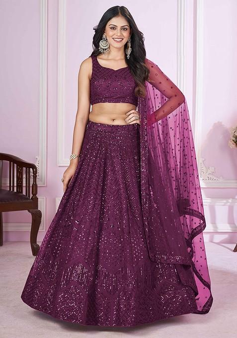Purple Emboridered Blended Lehenga Choli — view on Indya