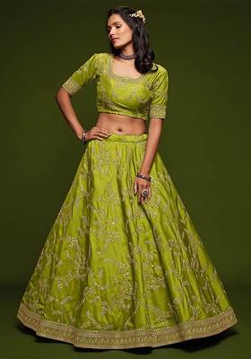 Green Emboridered Blended Lehenga Choli