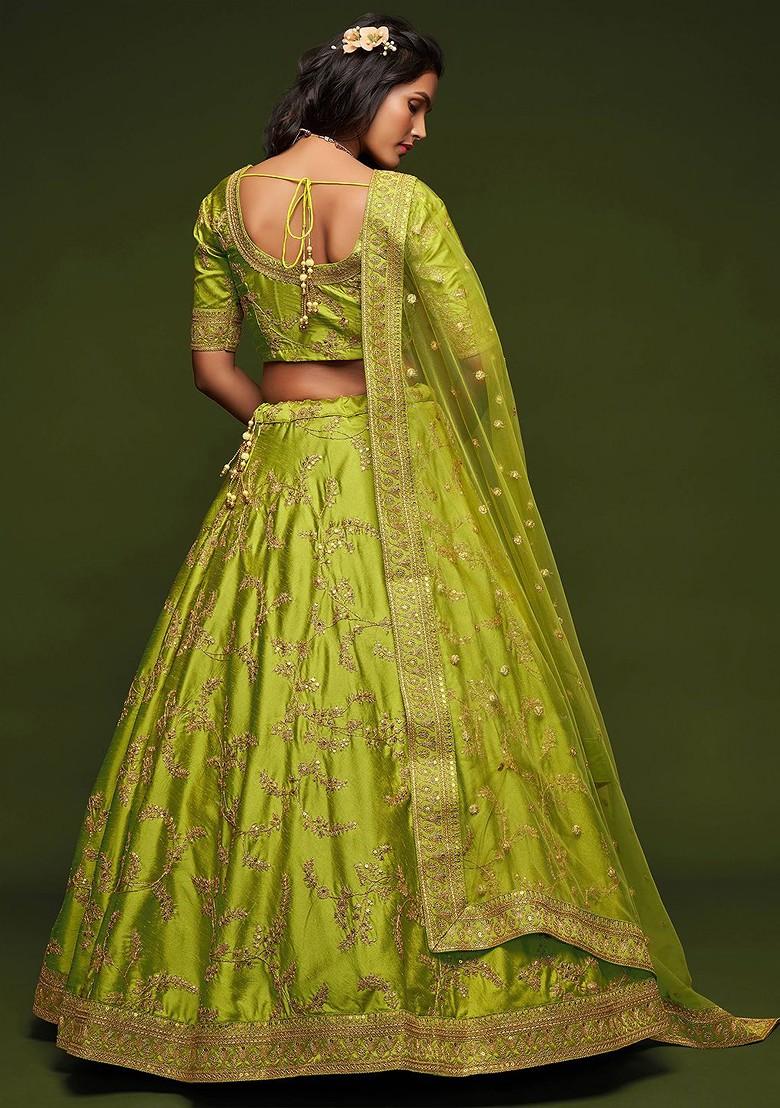 Green Emboridered Blended Lehenga Choli - Indya