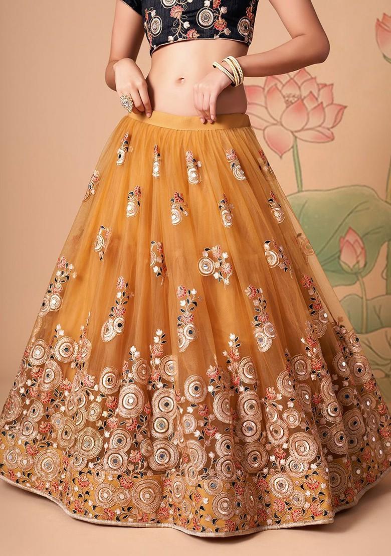 Gold Emboridered Blended Lehenga Choli - Indya