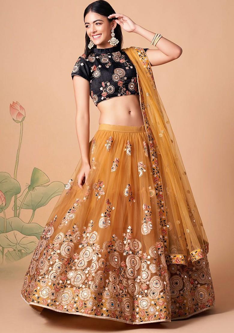 Gold Emboridered Blended Lehenga Choli - Indya