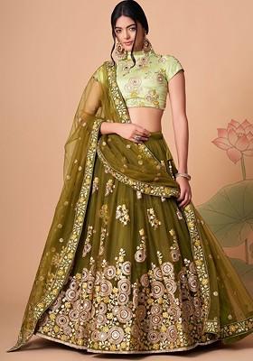 Green Emboridered Blended Lehenga Choli