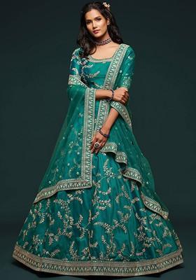 Green Emboridered Blended Lehenga Choli