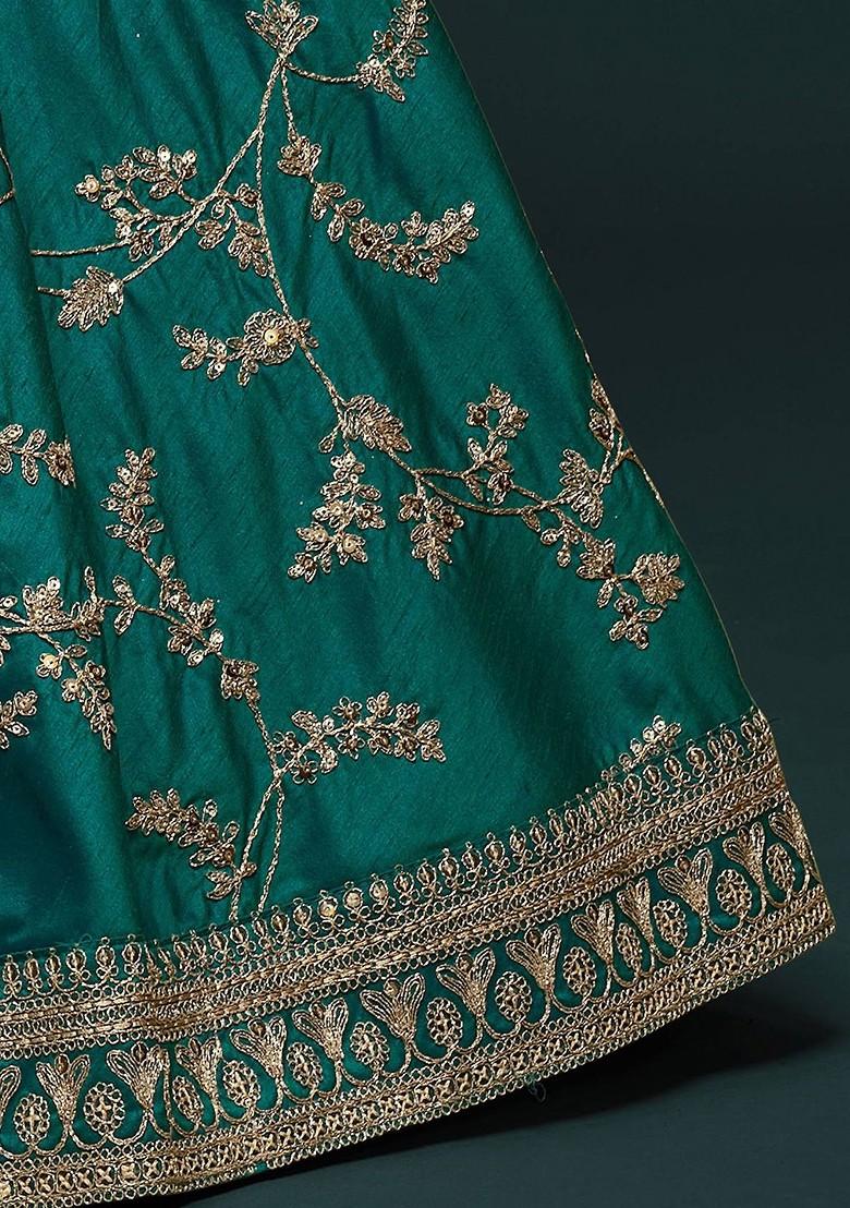 Green Emboridered Blended Lehenga Choli - Indya