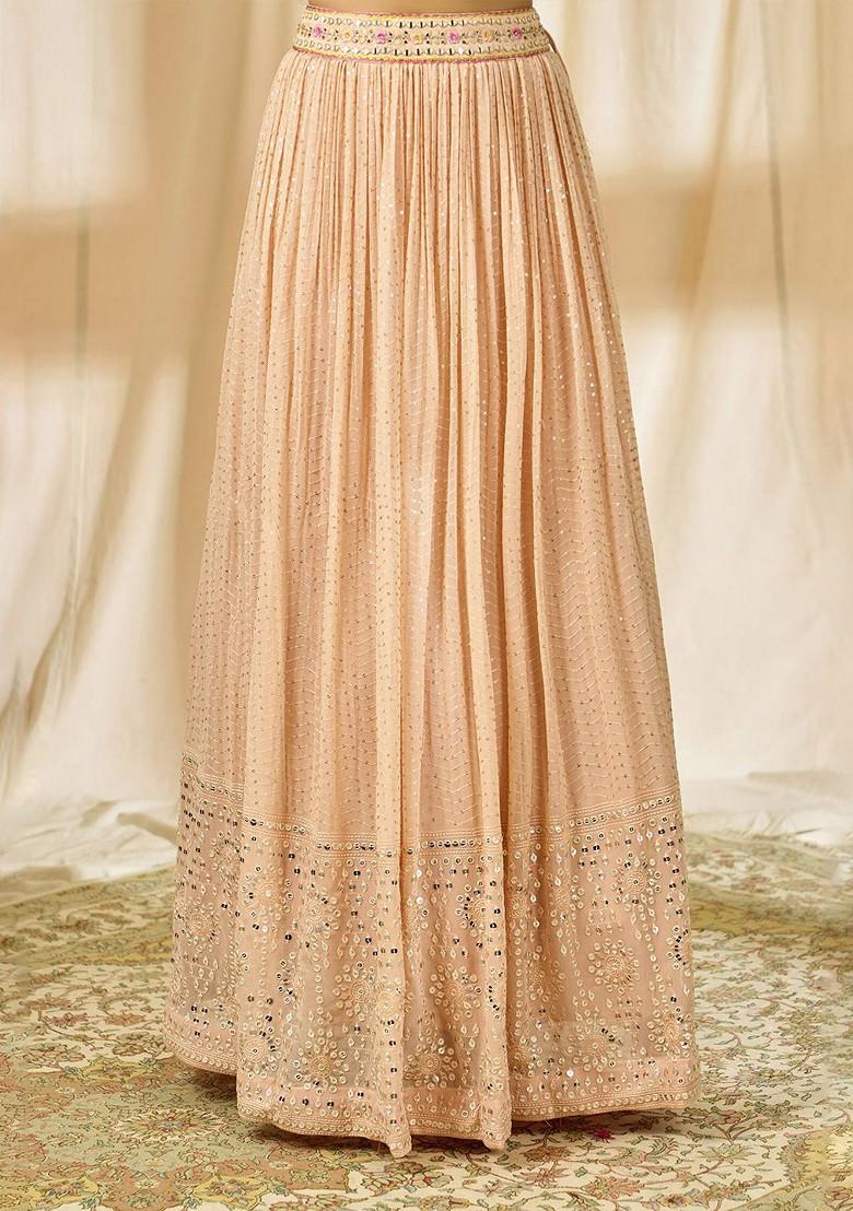 Peach Emboridered Blended Lehenga Choli - Indya