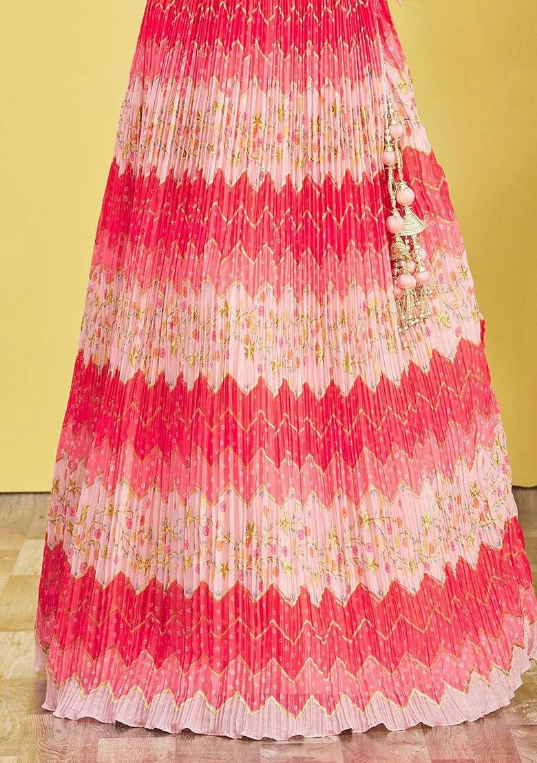 Pink Emboridered Blended Lehenga Choli - Indya