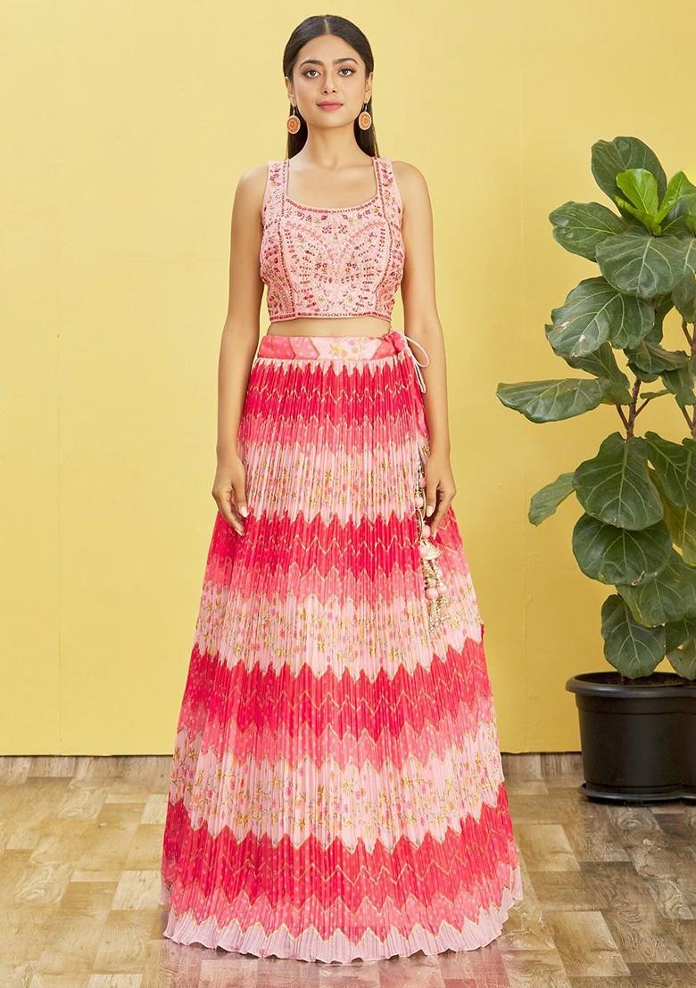 Pink Emboridered Blended Lehenga Choli - Indya