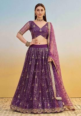 Purple Emboridered Blended Lehenga Choli