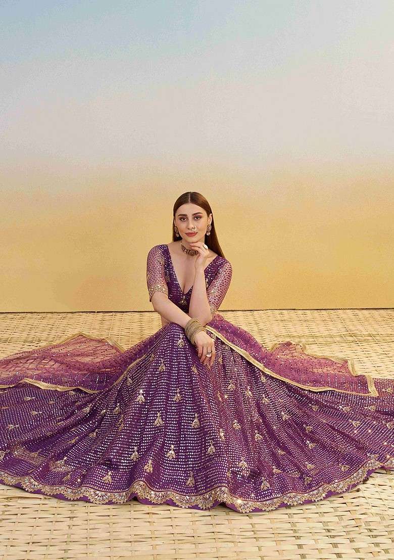 Purple Emboridered Blended Lehenga Choli - Indya