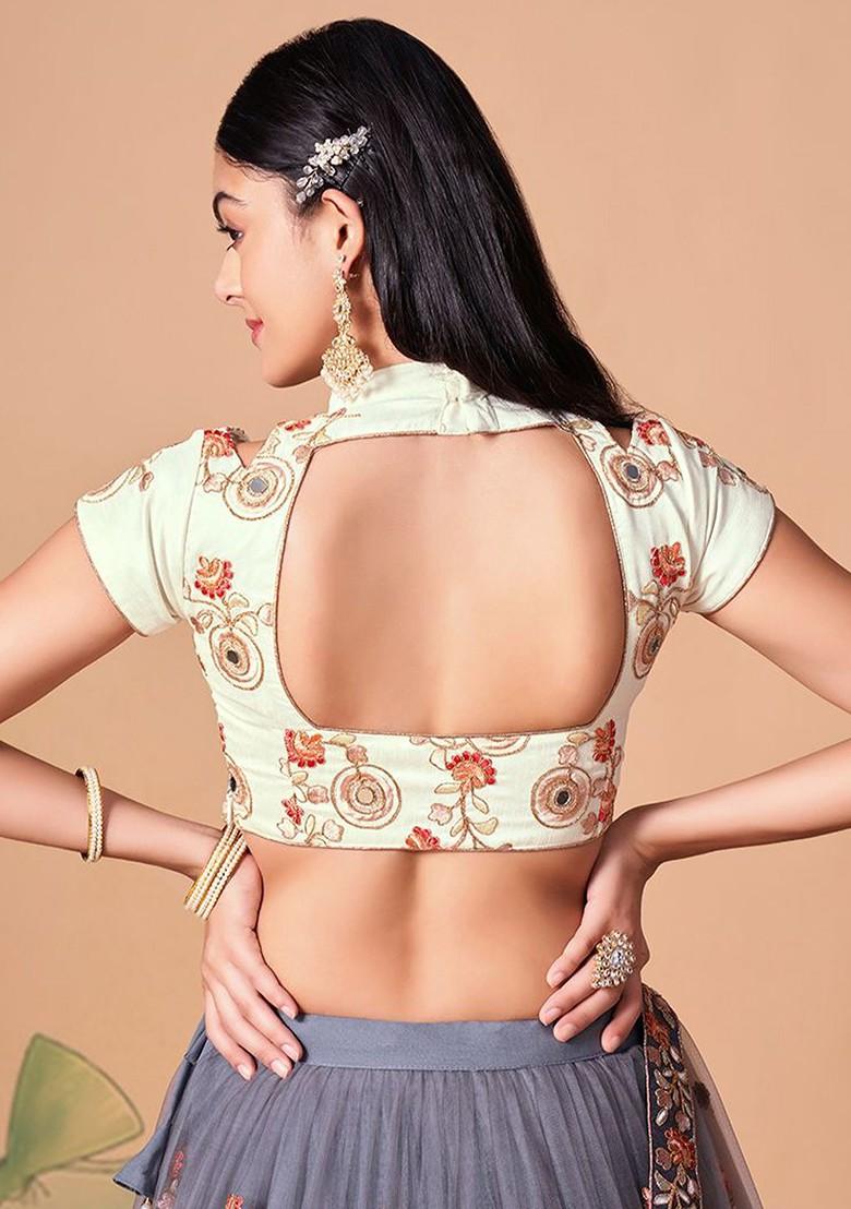 Grey Emboridered Blended Lehenga Choli - Indya