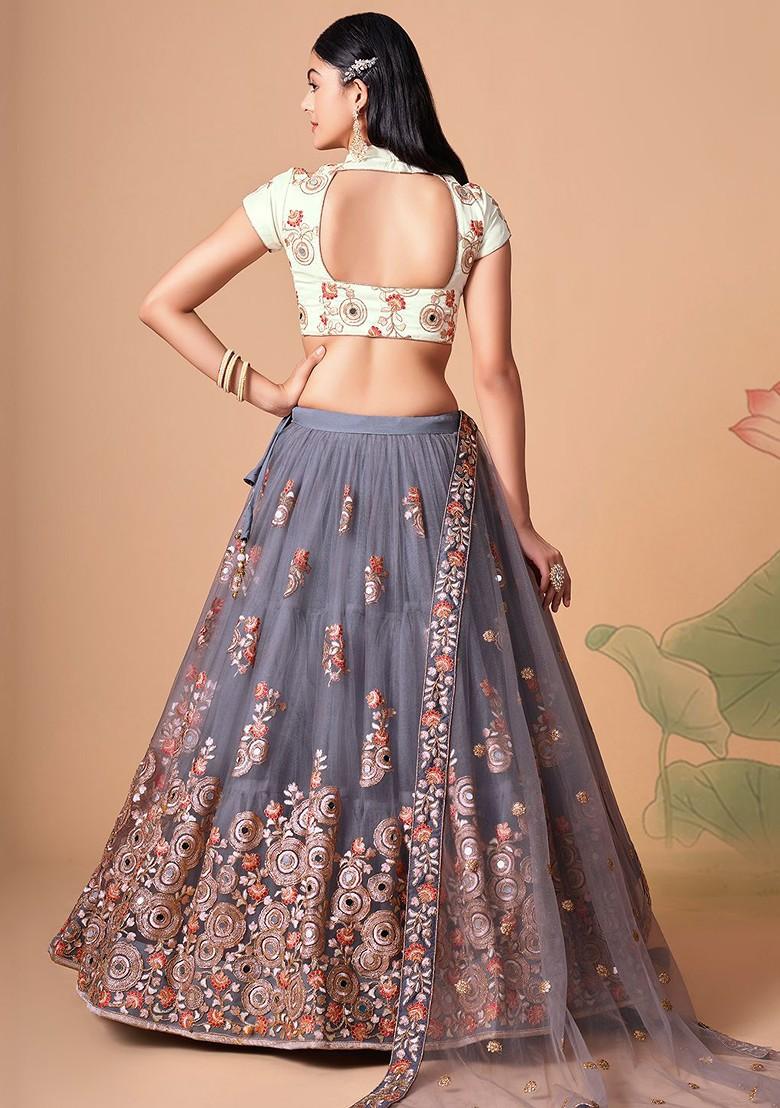 Grey Emboridered Blended Lehenga Choli - Indya