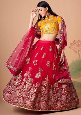 Pink Emboridered Blended Lehenga Choli