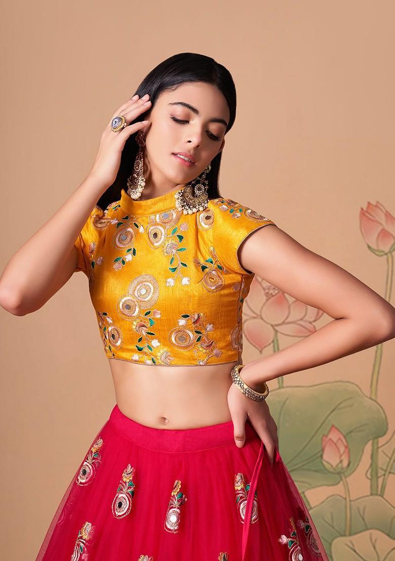 Pink Emboridered Blended Lehenga Choli - Indya