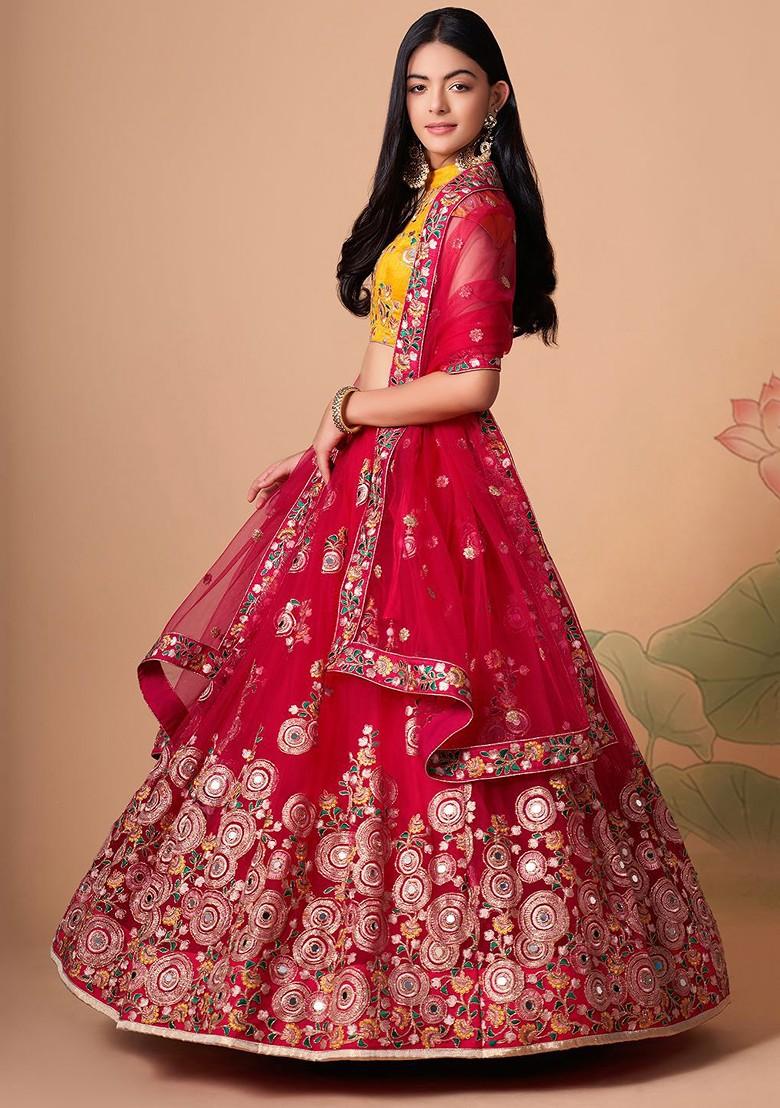 Pink Emboridered Blended Lehenga Choli - Indya