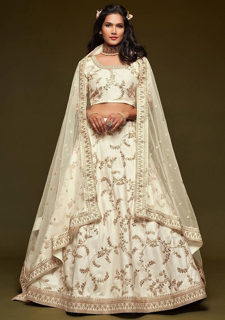 White Emboridered Blended Lehenga Choli - Indya