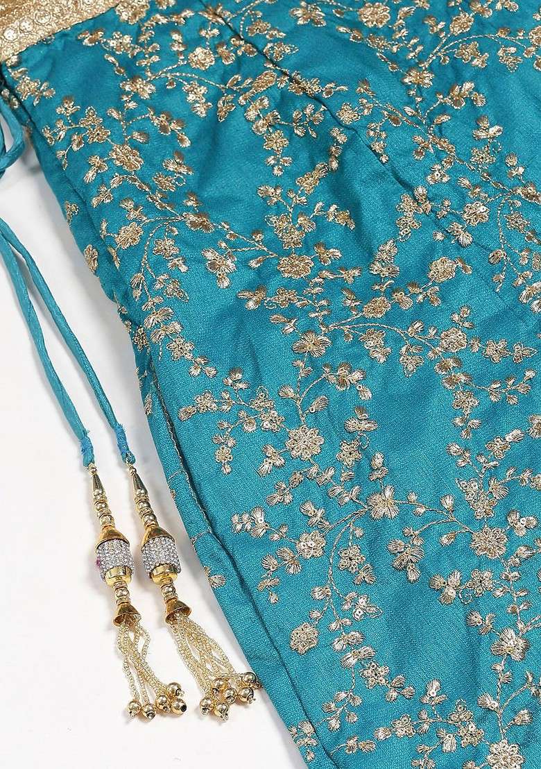 Green Emboridered Blended Lehenga Choli - Indya