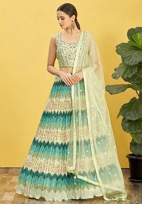 Green Emboridered Blended Lehenga Choli