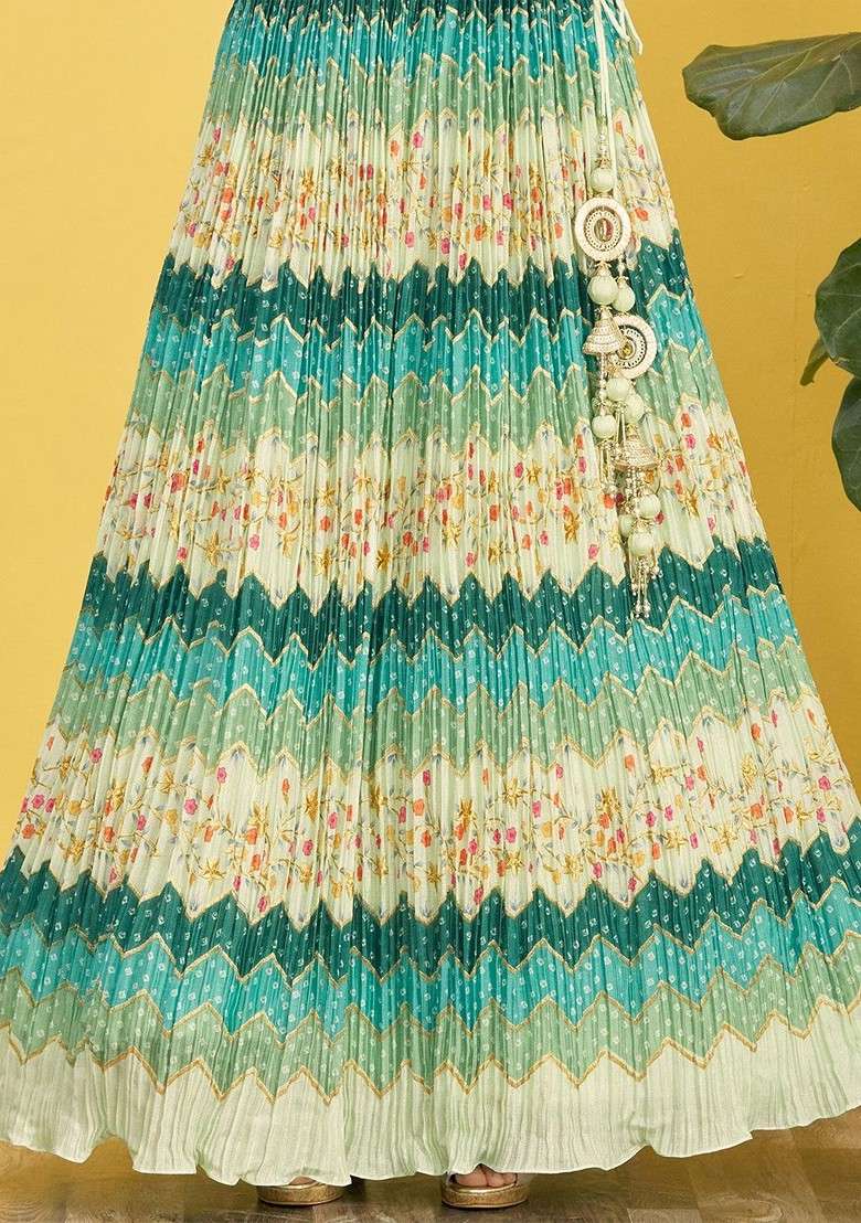 Green Emboridered Blended Lehenga Choli - Indya
